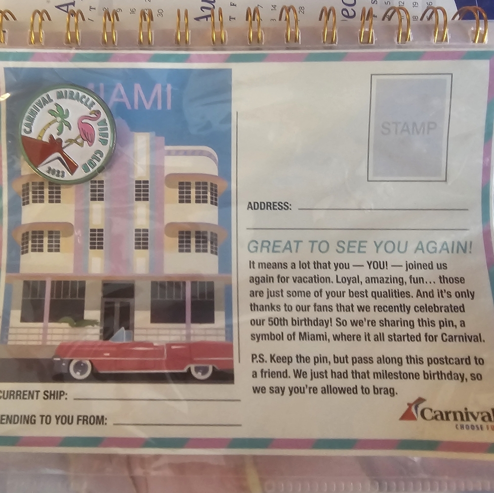 Carnival Cruise Lines 2023 Miracle VIFP Club Collector Pin.